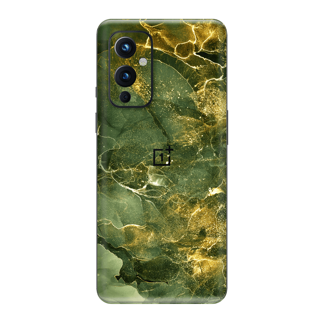 OnePlus 9 Print Printed Custom Signature AGATE GEODE Royal Green-Gold Skin Wrap Sticker Decal Cover Protector by EasySkinz
