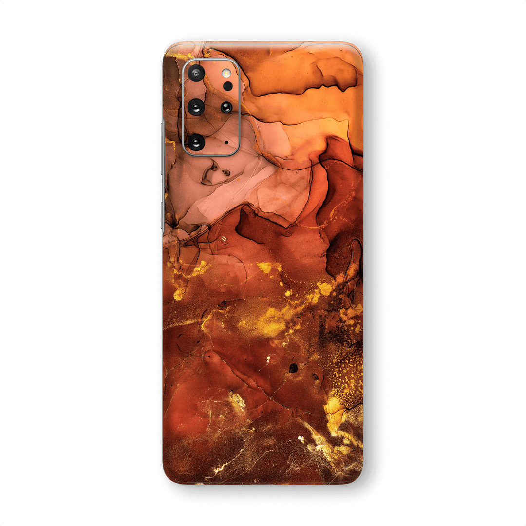 Samsung Galaxy S20+ PLUS SIGNATURE AGATE GEODE Flaming Orange Brown Fiery Gold Nebula Skin, Wrap, Decal, Protector, Cover by EasySkinz | EasySkinz.com